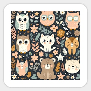 Whimsical Woodland Creatures Pattern 5 Sticker